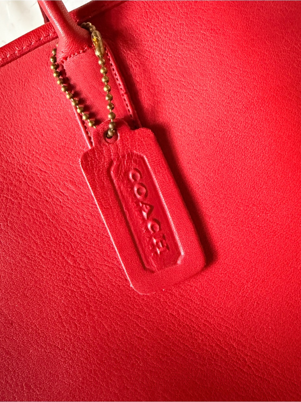 VTG 80s NYC Coach Red Leather Open Top Compact Tote 1303 Paperwork Included - Picture 2 of 6